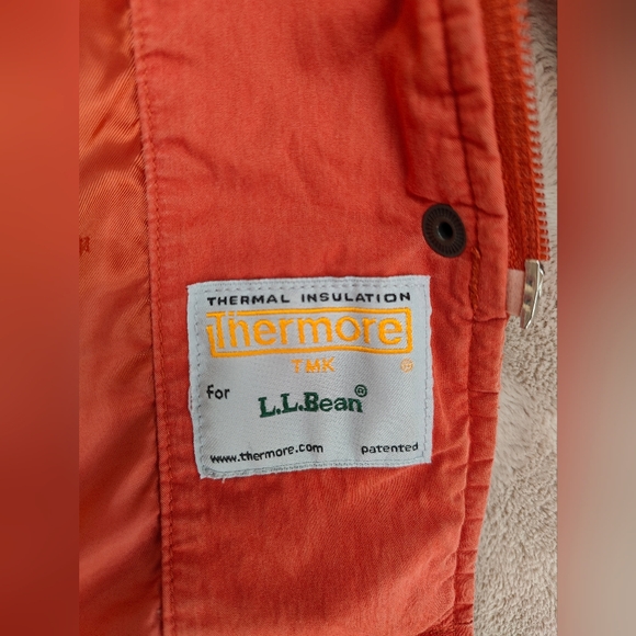 LL Bean Quilted Barn Jacket Thermal Orange Courdoroy Collar Size Medium - Picture 6 of 10